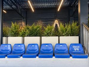 Jardineras tras la fila de asientos